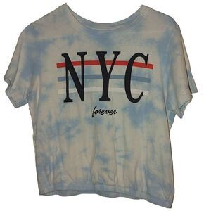 Mighty Fine Women's Blue Tie Dye NYC Forever Cropped T-Shirt Size M